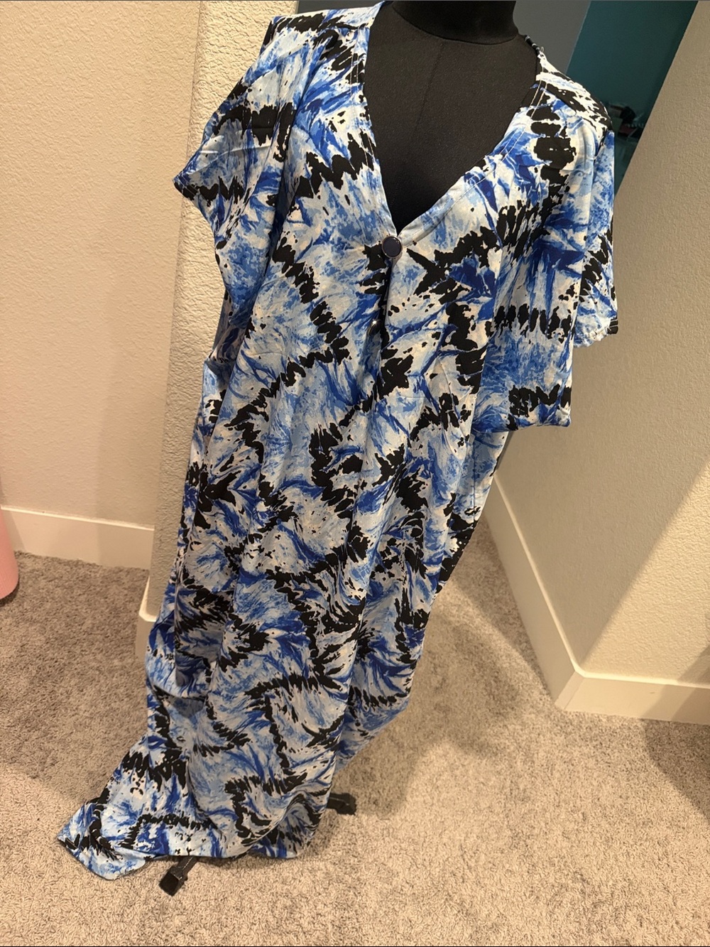 Blue & Black Abstract Print Maxi Dress